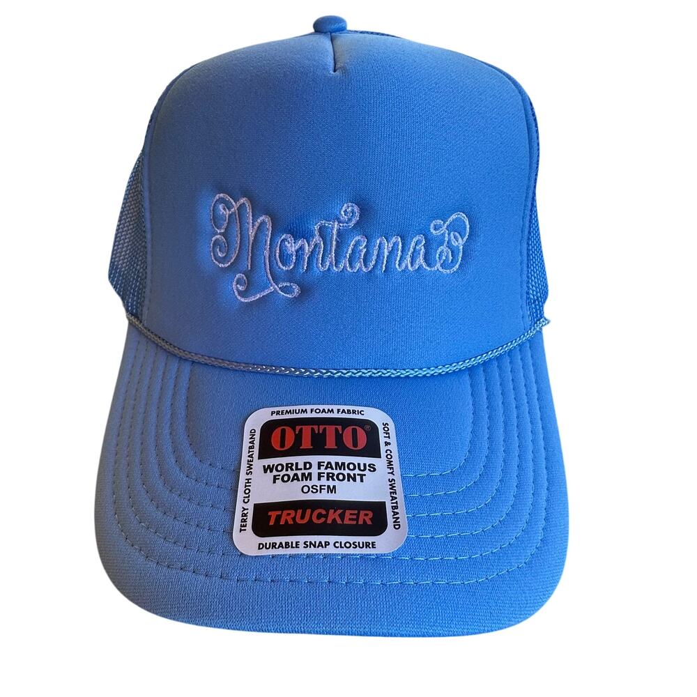 Montana Snap Back Foam Trucker Hat Dad Foam Cap Mesh Back Retro Script Sweatband